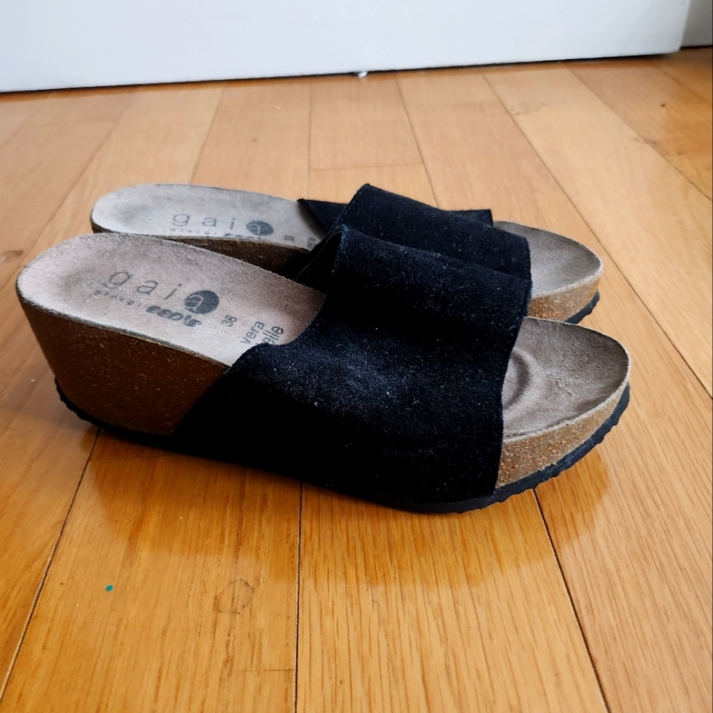 Black Suade Wedge Sandals